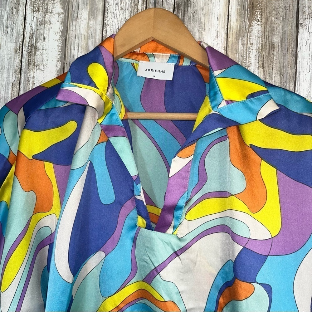Adrienne Abstract Print Oversized Popover Blouse Blue Orange Purple Medium - Picture 4 of 5